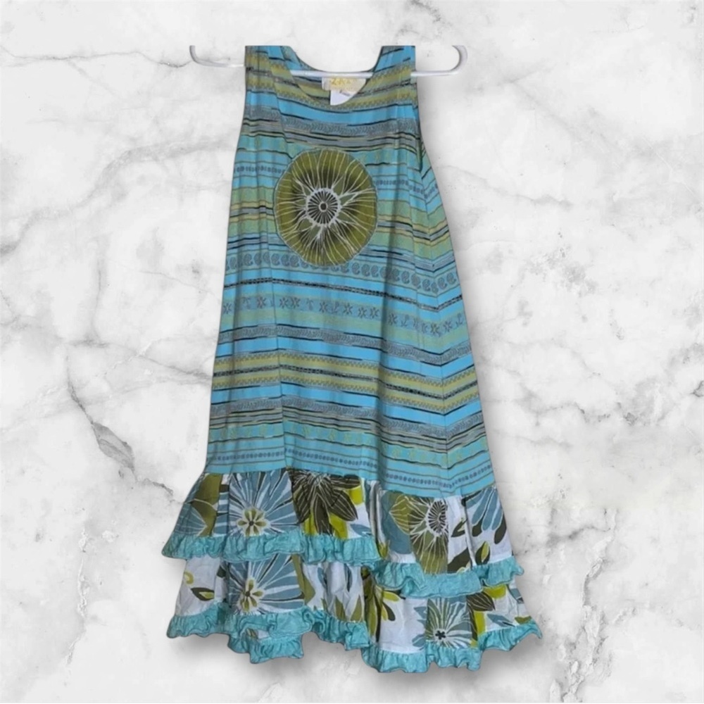 ZAZA EUC GIRLS BLUE STRIPE CASUAL DRESSES SPRING TANK BEACH DRESS SIZE 4